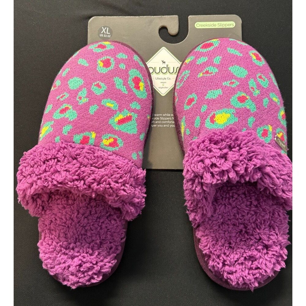 Pudus Creekside Slide Slippers Purple Leopard Print Women's XL 11-12 Vegan NWT